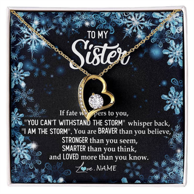 Forever Love Necklace 18K Yellow Gold Finish | Personalized To My Sister Necklace From Sister Brother Whisper Back I Am The Storm Sister Pendant Jewelry Birthday Graduation Christmas Customized Message Card | teecentury