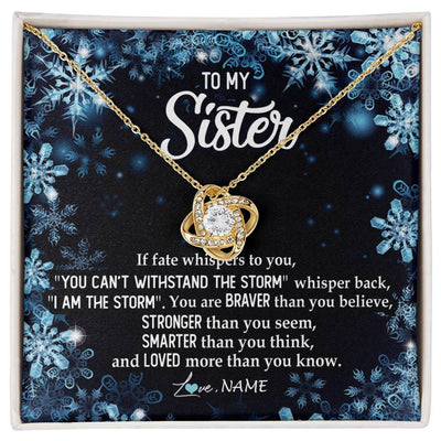 Love Knot Necklace 18K Yellow Gold Finish | Personalized To My Sister Necklace From Sister Brother Whisper Back I Am The Storm Sister Pendant Jewelry Birthday Graduation Christmas Customized Message Card | teecentury