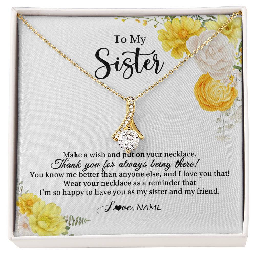 Alluring Beauty Necklace 18K Yellow Gold Finish | Personalized To My Sister Necklace From Sister My Friend Unbiological Sister Soul Sister Birthday Christmas Graduation Jewelry Customized Gift Box Message Card | teecentury