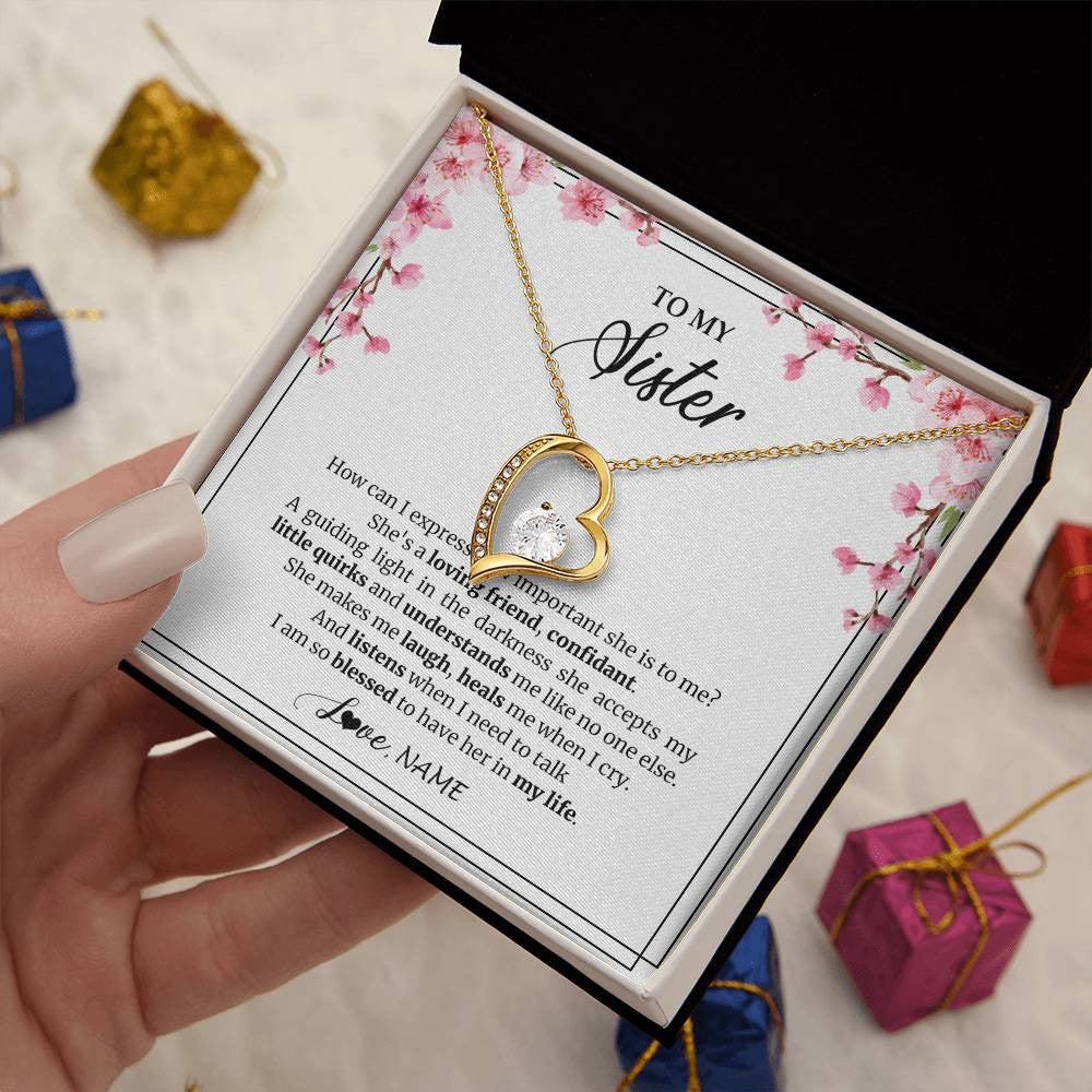 Forever Love Necklace 18K Yellow Gold Finish | 2 | Personalized To My Sister Necklace From Sister She's A Loving Friend Bestie Sister Birthday Graduation Christmas Pendant Customized Gift Box Message Card | teecentury