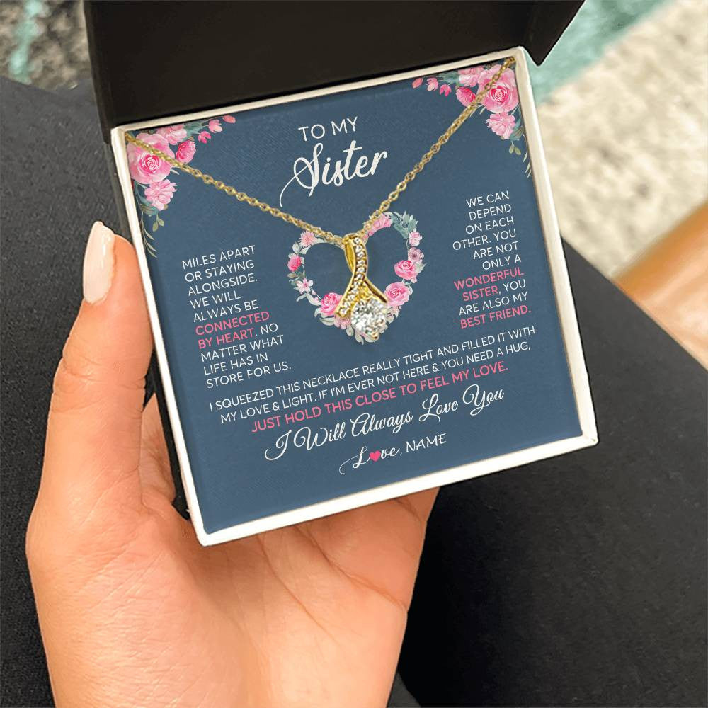 Alluring Beauty Necklace 18K Yellow Gold Finish | 2 | Personalized To My Sister Necklace From Sister You Are Also My Best Friend Sister Birthday Graduation Christmas Jewelry Customized Gift Box Message Card | teecentury