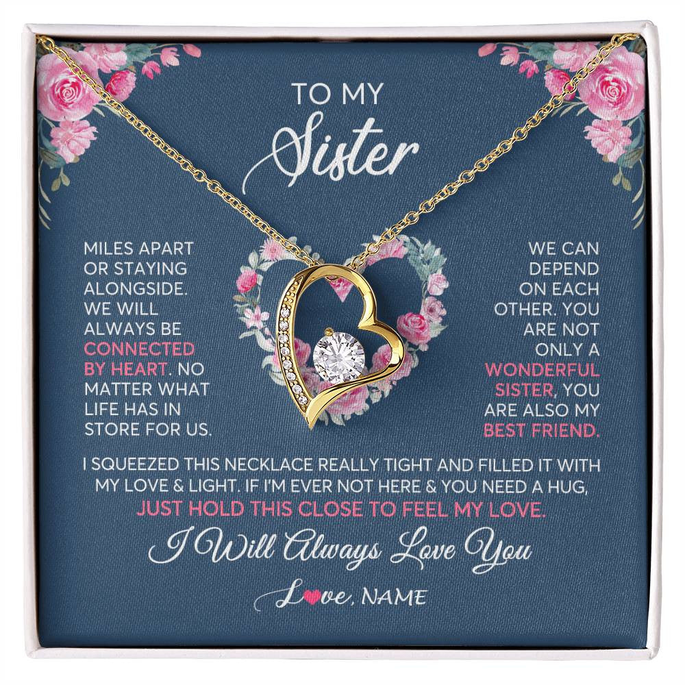 Forever Love Necklace 18K Yellow Gold Finish | 1 | Personalized To My Sister Necklace From Sister You Are Also My Best Friend Sister Birthday Graduation Christmas Jewelry Customized Gift Box Message Card | teecentury