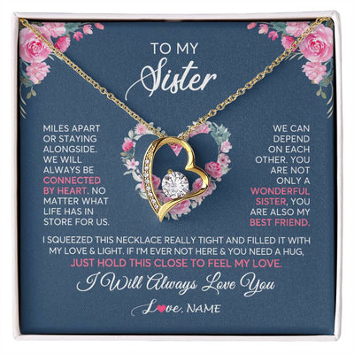 Forever Love Necklace 18K Yellow Gold Finish | 1 | Personalized To My Sister Necklace From Sister You Are Also My Best Friend Sister Birthday Graduation Christmas Jewelry Customized Gift Box Message Card | teecentury