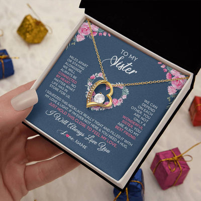 Forever Love Necklace 18K Yellow Gold Finish | 2 | Personalized To My Sister Necklace From Sister You Are Also My Best Friend Sister Birthday Graduation Christmas Jewelry Customized Gift Box Message Card | teecentury