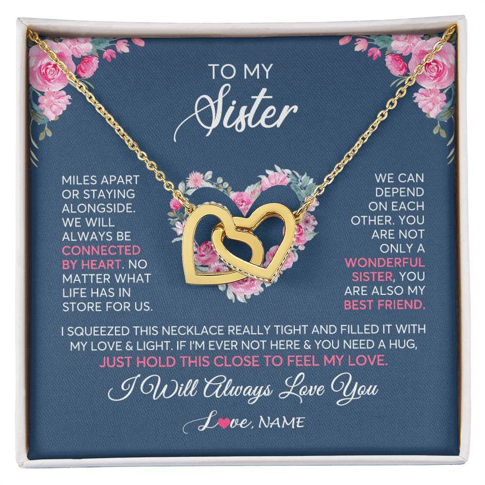 Interlocking Hearts Necklace 18K Yellow Gold Finish | 1 | Personalized To My Sister Necklace From Sister You Are Also My Best Friend Sister Birthday Graduation Christmas Jewelry Customized Gift Box Message Card | teecentury