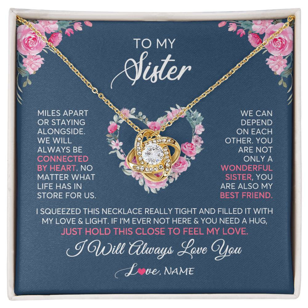 Love Knot Necklace 18K Yellow Gold Finish | 1 | Personalized To My Sister Necklace From Sister You Are Also My Best Friend Sister Birthday Graduation Christmas Jewelry Customized Gift Box Message Card | teecentury