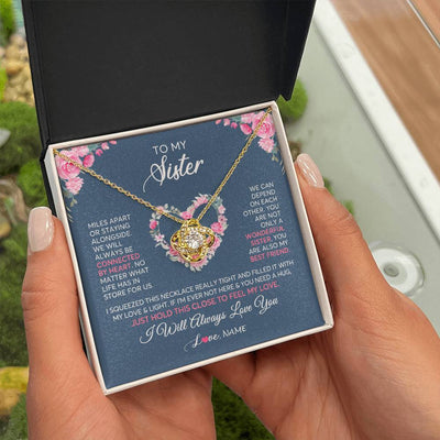Love Knot Necklace 18K Yellow Gold Finish | 2 | Personalized To My Sister Necklace From Sister You Are Also My Best Friend Sister Birthday Graduation Christmas Jewelry Customized Gift Box Message Card | teecentury