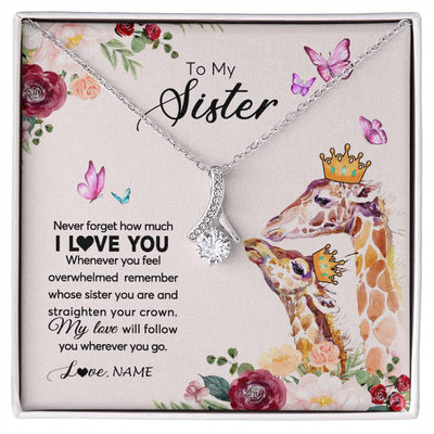 Alluring Beauty Necklace 14K White Gold Finish | Personalized To My Sister Necklace Giraffe Never Forget How Much I Love You Sister Jewelry Birthday Graduation Christmas Customized Gift Box Message Card | teecentury