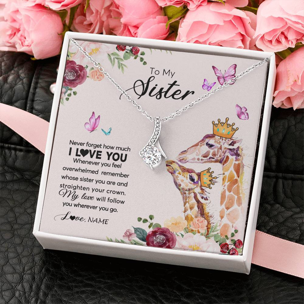 Alluring Beauty Necklace 14K White Gold Finish | Personalized To My Sister Necklace Giraffe Never Forget How Much I Love You Sister Jewelry Birthday Graduation Christmas Customized Gift Box Message Card | teecentury