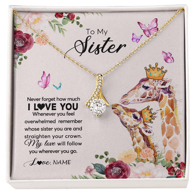 Alluring Beauty Necklace 18K Yellow Gold Finish | Personalized To My Sister Necklace Giraffe Never Forget How Much I Love You Sister Jewelry Birthday Graduation Christmas Customized Gift Box Message Card | teecentury