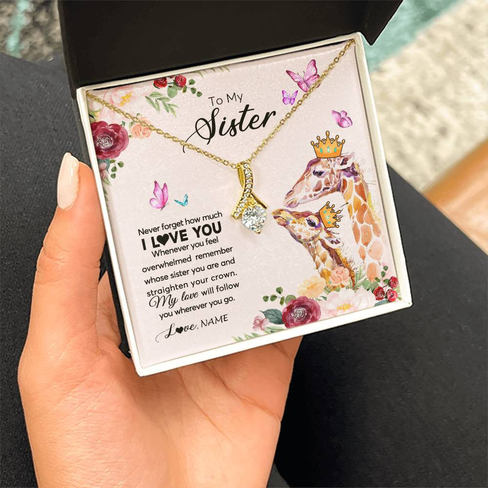 Alluring Beauty Necklace 18K Yellow Gold Finish | Personalized To My Sister Necklace Giraffe Never Forget How Much I Love You Sister Jewelry Birthday Graduation Christmas Customized Gift Box Message Card | teecentury