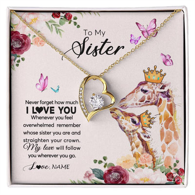 Forever Love Necklace 18K Yellow Gold Finish | Personalized To My Sister Necklace Giraffe Never Forget How Much I Love You Sister Jewelry Birthday Graduation Christmas Customized Gift Box Message Card | teecentury