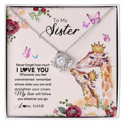 Love Knot Necklace 14K White Gold Finish | Personalized To My Sister Necklace Giraffe Never Forget How Much I Love You Sister Jewelry Birthday Graduation Christmas Customized Gift Box Message Card | teecentury