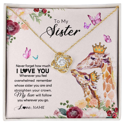 Love Knot Necklace 18K Yellow Gold Finish | Personalized To My Sister Necklace Giraffe Never Forget How Much I Love You Sister Jewelry Birthday Graduation Christmas Customized Gift Box Message Card | teecentury