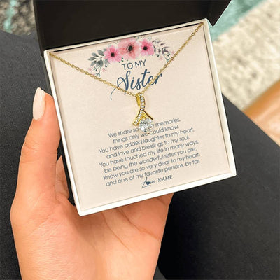 Alluring Beauty Necklace 18K Yellow Gold Finish | Personalized To My Sister Necklace On Her Wedding Day We Share So Many Memories Sister Jewelry Birthday Graduation Christmas Customized Gift Box Message Card | teecentury