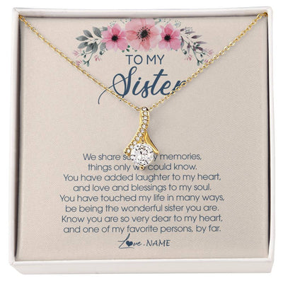 Alluring Beauty Necklace 18K Yellow Gold Finish | Personalized To My Sister Necklace On Her Wedding Day We Share So Many Memories Sister Jewelry Birthday Graduation Christmas Customized Gift Box Message Card | teecentury