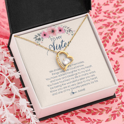 Forever Love Necklace 18K Yellow Gold Finish | Personalized To My Sister Necklace On Her Wedding Day We Share So Many Memories Sister Jewelry Birthday Graduation Christmas Customized Gift Box Message Card | teecentury