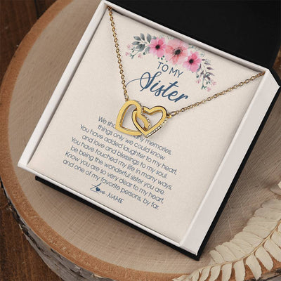 Interlocking Hearts Necklace 18K Yellow Gold Finish | Personalized To My Sister Necklace On Her Wedding Day We Share So Many Memories Sister Jewelry Birthday Graduation Christmas Customized Gift Box Message Card | teecentury