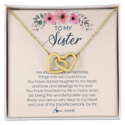 Interlocking Hearts Necklace 18K Yellow Gold Finish | Personalized To My Sister Necklace On Her Wedding Day We Share So Many Memories Sister Jewelry Birthday Graduation Christmas Customized Gift Box Message Card | teecentury