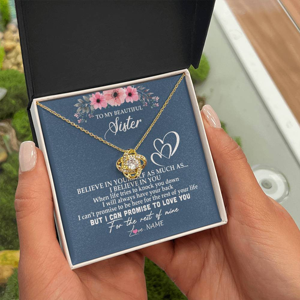 Love Knot Necklace 18K Yellow Gold Finish | Personalized To My Sister Necklace from Brother Sister Believe In Yourself Sister Birthday Graduation Christmas Customized Message Card | teecentury