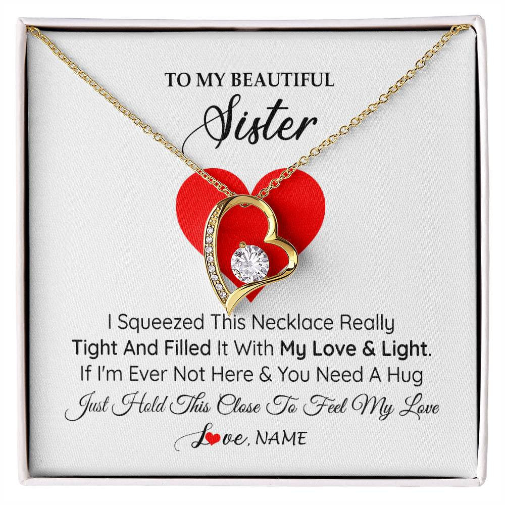 Forever Love Necklace 18K Yellow Gold Finish | 1 | Personalized To My Sister Necklace from Brother Sister I Squeezed This Necklace Sister Birthday Graduation Christmas Customized Gift Box Message Card | teecentury