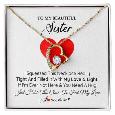 Forever Love Necklace 18K Yellow Gold Finish | 1 | Personalized To My Sister Necklace from Brother Sister I Squeezed This Necklace Sister Birthday Graduation Christmas Customized Gift Box Message Card | teecentury