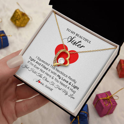 Forever Love Necklace 18K Yellow Gold Finish | 2 | Personalized To My Sister Necklace from Brother Sister I Squeezed This Necklace Sister Birthday Graduation Christmas Customized Gift Box Message Card | teecentury