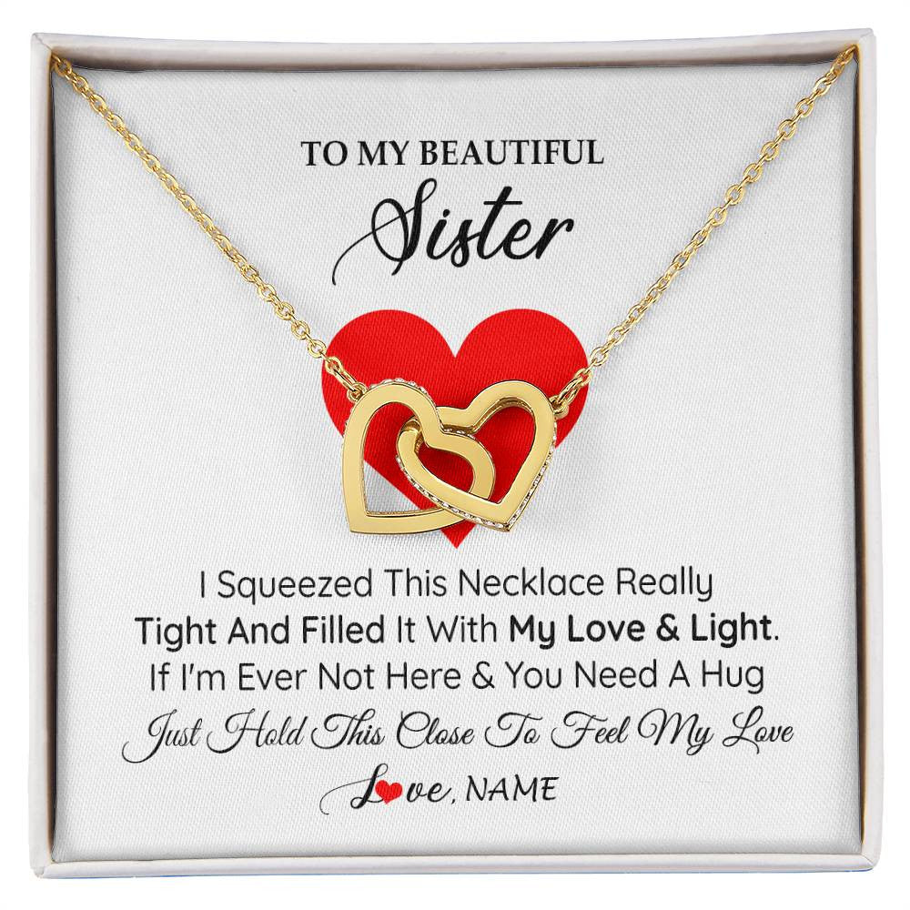 Interlocking Hearts Necklace 18K Yellow Gold Finish | 1 | Personalized To My Sister Necklace from Brother Sister I Squeezed This Necklace Sister Birthday Graduation Christmas Customized Gift Box Message Card | teecentury