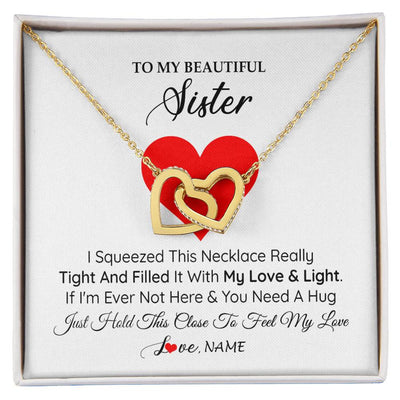 Interlocking Hearts Necklace 18K Yellow Gold Finish | 1 | Personalized To My Sister Necklace from Brother Sister I Squeezed This Necklace Sister Birthday Graduation Christmas Customized Gift Box Message Card | teecentury