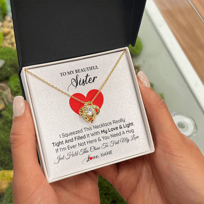 Love Knot Necklace 18K Yellow Gold Finish | 2 | Personalized To My Sister Necklace from Brother Sister I Squeezed This Necklace Sister Birthday Graduation Christmas Customized Gift Box Message Card | teecentury
