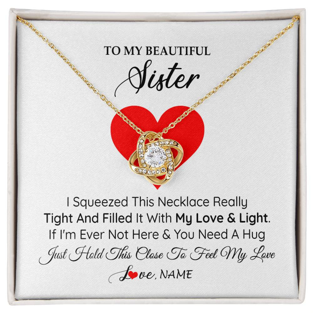 Love Knot Necklace 18K Yellow Gold Finish | 1 | Personalized To My Sister Necklace from Brother Sister I Squeezed This Necklace Sister Birthday Graduation Christmas Customized Gift Box Message Card | teecentury