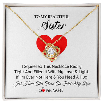 Love Knot Necklace 18K Yellow Gold Finish | 1 | Personalized To My Sister Necklace from Brother Sister I Squeezed This Necklace Sister Birthday Graduation Christmas Customized Gift Box Message Card | teecentury