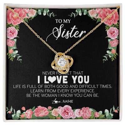 Love Knot Necklace 18K Yellow Gold Finish | Personalized To My Sister Necklace from Brother Sister Never Forget I Love You Floral Jewelry for Sister Birthday Graduation Christmas Customized Message Card | teecentury