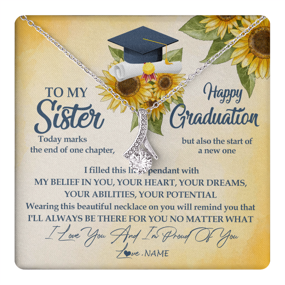Alluring Beauty Necklace 14K White Gold Finish | 1 | Personalized To My Sister On Her Graduation Day Necklace Flower I Love You I'm Proud Of You Class of 2024 Sister Jewelry Customized Gift Box Message Card | teecentury