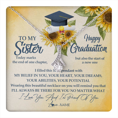 Alluring Beauty Necklace 14K White Gold Finish | 1 | Personalized To My Sister On Her Graduation Day Necklace Flower I Love You I'm Proud Of You Class of 2024 Sister Jewelry Customized Gift Box Message Card | teecentury
