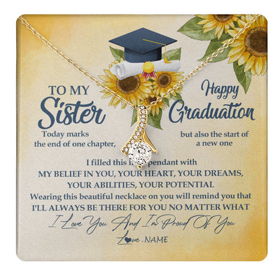 Alluring Beauty Necklace 18K Yellow Gold Finish | 1 | Personalized To My Sister On Her Graduation Day Necklace Flower I Love You I'm Proud Of You Class of 2024 Sister Jewelry Customized Gift Box Message Card | teecentury