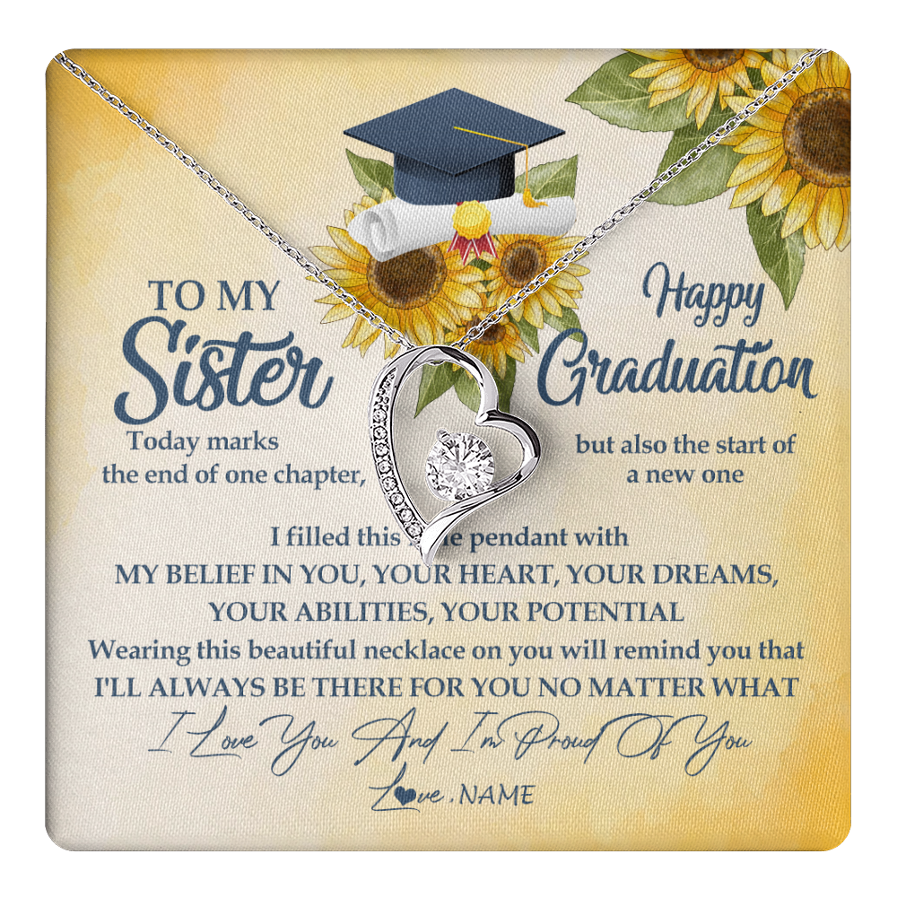 Forever Love Necklace 14K White Gold Finish | 1 | Personalized To My Sister On Her Graduation Day Necklace Flower I Love You I'm Proud Of You Class of 2024 Sister Jewelry Customized Gift Box Message Card | teecentury