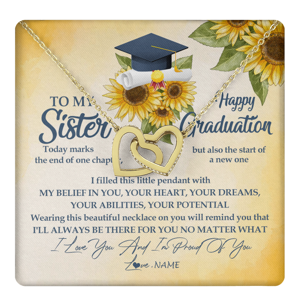Interlocking Hearts Necklace 18K Yellow Gold Finish | 1 | Personalized To My Sister On Her Graduation Day Necklace Flower I Love You I'm Proud Of You Class of 2024 Sister Jewelry Customized Gift Box Message Card | teecentury