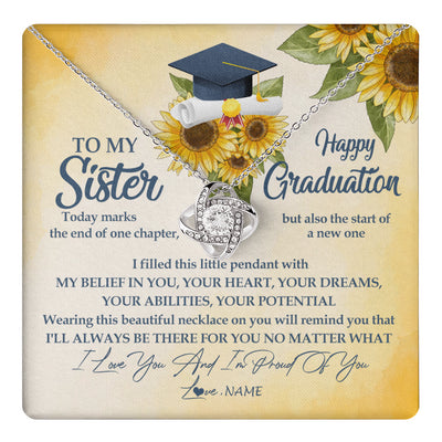 Love Knot Necklace 14K White Gold Finish | 1 | Personalized To My Sister On Her Graduation Day Necklace Flower I Love You I'm Proud Of You Class of 2024 Sister Jewelry Customized Gift Box Message Card | teecentury