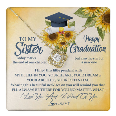 Love Knot Necklace 18K Yellow Gold Finish | 1 | Personalized To My Sister On Her Graduation Day Necklace Flower I Love You I'm Proud Of You Class of 2024 Sister Jewelry Customized Gift Box Message Card | teecentury