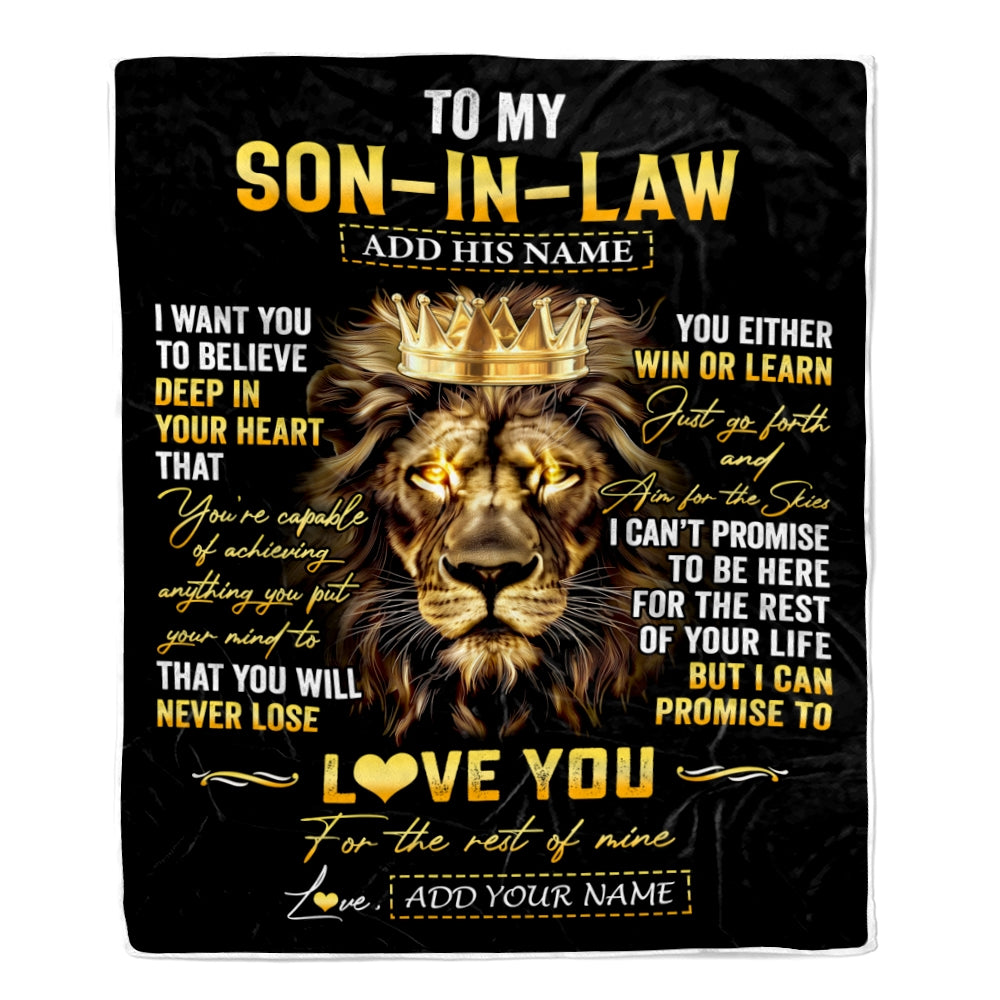 Personalized To My Son-In-Law Gifts Blanket From Mother-In-Law Father-In Law You Will Never Lose Lion Son In Law Birthday Christmas Custom Fleece Blanket | teecentury