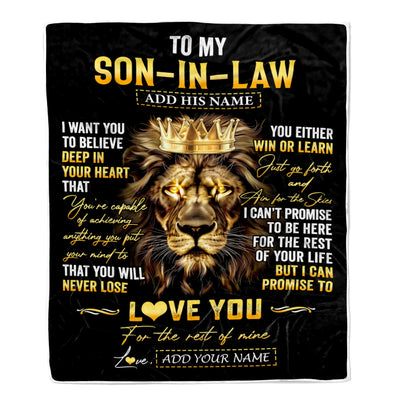 Personalized To My Son-In-Law Gifts Blanket From Mother-In-Law Father-In Law You Will Never Lose Lion Son In Law Birthday Christmas Custom Fleece Blanket | teecentury