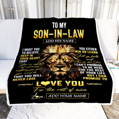 Personalized To My Son-In-Law Gifts Blanket From Mother-In-Law Father-In Law You Will Never Lose Lion Son In Law Birthday Christmas Custom Fleece Blanket | teecentury