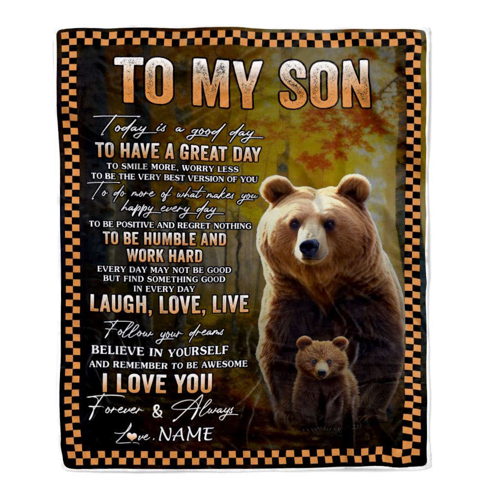 Personalized To My Son Bear Blanket From Mom Dad Mother Every Day Laugh Love Live Son Birthday Gifts Graduation Christmas Customized Fleece Blanket | teecentury