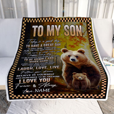 Personalized To My Son Bear Blanket From Mom Dad Mother Every Day Laugh Love Live Son Birthday Gifts Graduation Christmas Customized Fleece Blanket | teecentury