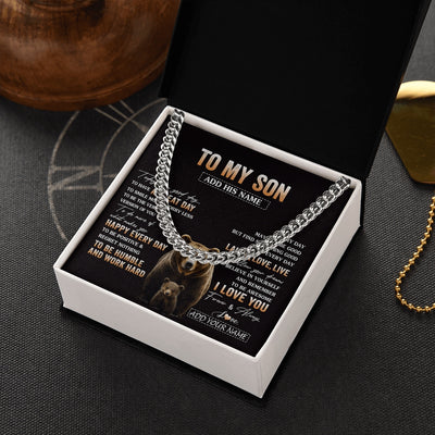 Cuban Link Chain Necklace Stainless Steel | 2 | Personalized To My Son Bear Necklace From Mom Dad Mother Every Day Laugh Love Live Son Birthday Gifts Graduation Christmas Custom Gift Box Message Card | https://teecentury.
