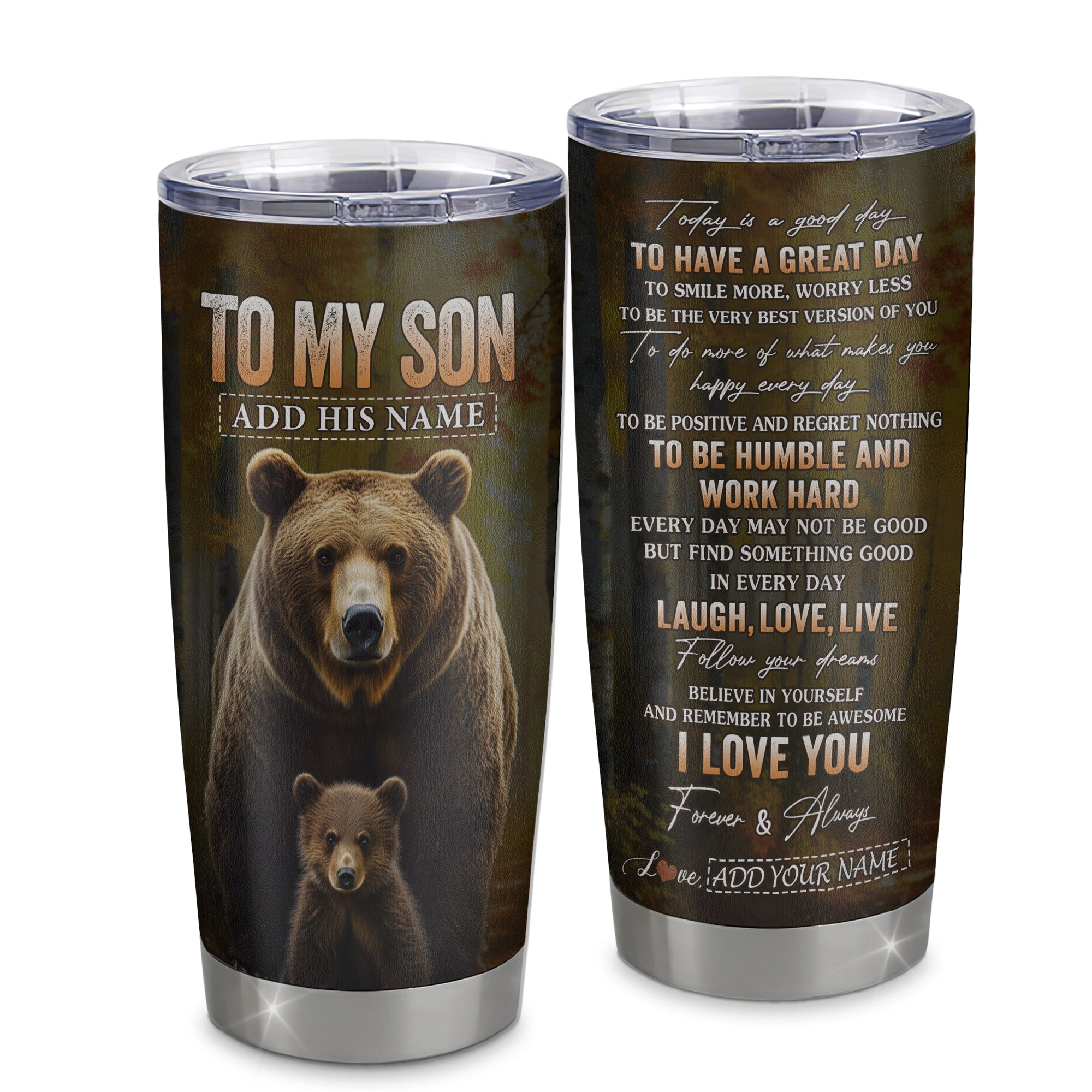 Personalized To My Son Bear Tumbler From Mom Dad Mother Every Day Laugh Love Live Son Birthday Gifts Graduation Christmas Custom Stainless Steel Travel Mug | teecentury
