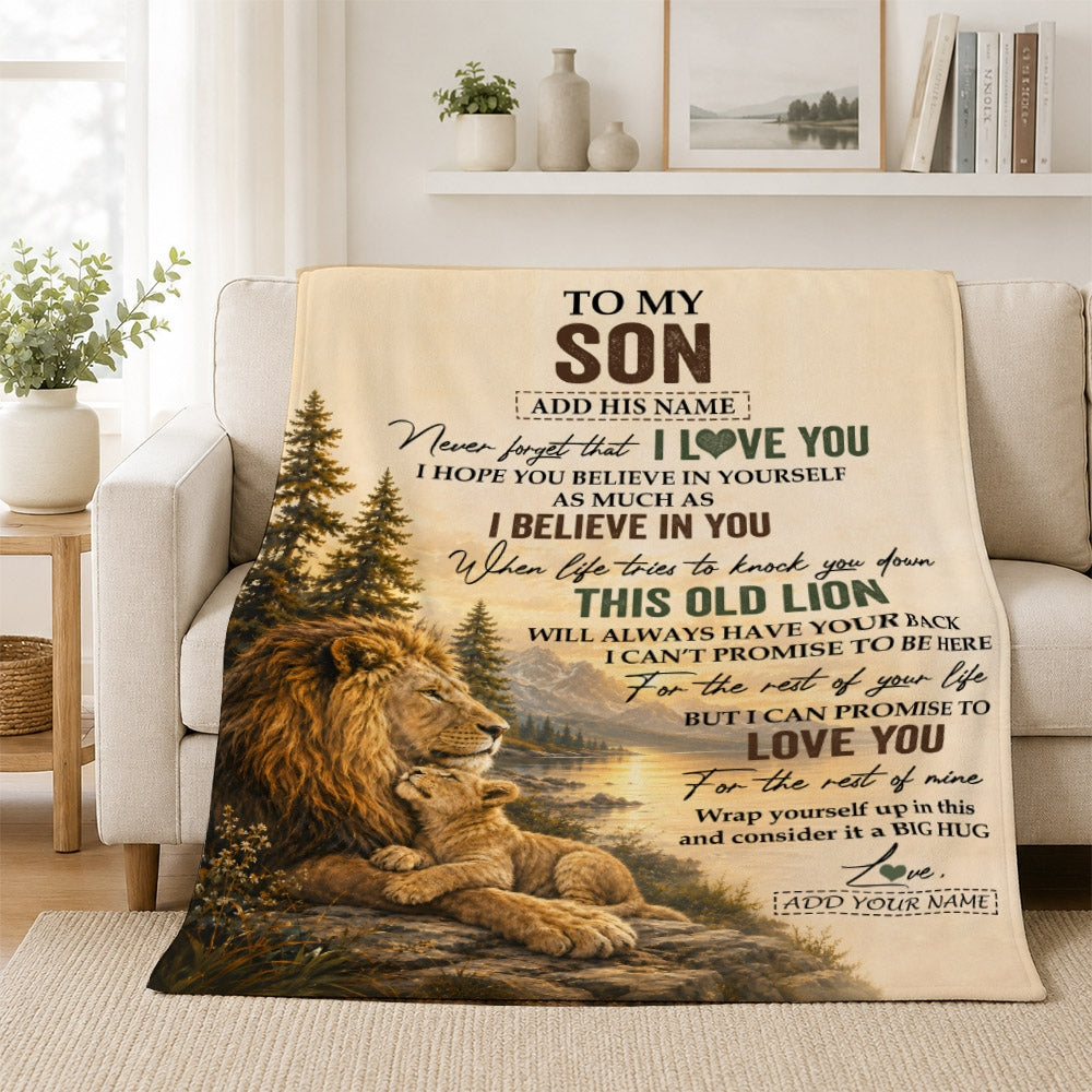 Personalized To My Son Birthday Gifts From Dad Father This Old Lion Blanket Son Gifts Graduation Christmas Gift Ideas For Men Customized Fleece Throw Blanket | teecentury
