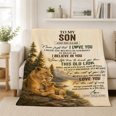 Personalized To My Son Birthday Gifts From Mom Mother This Old Lion Blanket Son Gifts Graduation Christmas Gift Ideas For Men Customized Fleece Throw Blanket | teecentury