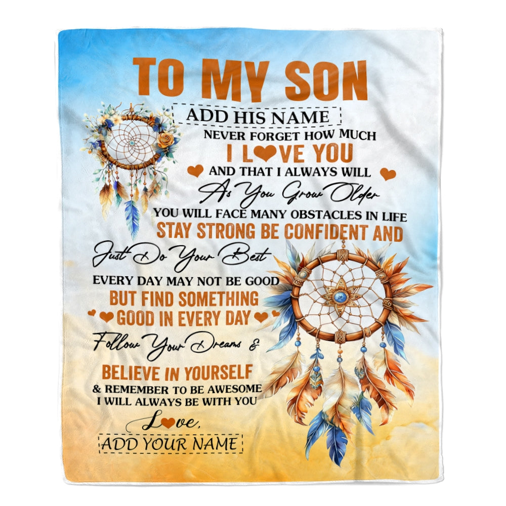 Personalized To My Son Blanket Dream Catcher I Love You Forever From Mom Dad Son Birthday Gifts Christmas Thanksgiving Graduation Customized Fleece Blanket | teecentury